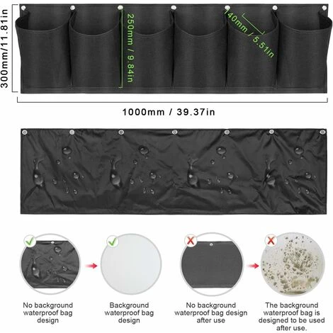 Sac De Plantation Vertical, 2PCS Versailles Jardin Sac à Plantes Mural Jardinière Suspendue Balcon Pot à Suspendre Intérieur Extérieur Fleur 6 Poches (Noir) 5 Sac De Plantation Vertical, 2PCS Versailles Jardin Sac à Plantes Mural Jardinière Suspendue Balcon Pot à Suspendre Intérieur Extérieur Fleur 6 Poches (Noir) – Image 3