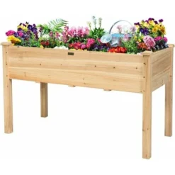 GOPLUS Jardiniere Sur Pieds En Bois, 123 X 57 X 76 CM, Carré Potager Rectangulaire Pour Jardin,pour Legumes, Herbes, Fleurs,Charge 100 KG