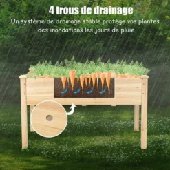 GOPLUS Jardiniere Sur Pieds En Bois, 123 X 57 X 76 CM, Carré Potager Rectangulaire Pour Jardin,pour Legumes, Herbes, Fleurs,Charge 100 KG -Promos Jardin Noble Magasin 42541969 4