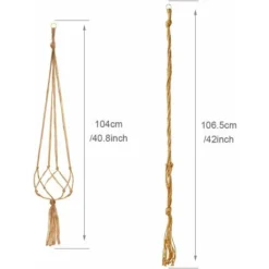 2 Paquets Suspension Plante Macramé, Pot Suspendu Plante, Pour Suspendre Pot De Fleur Plante Suspension Suspendue Décoration Balcon Maison, 4 Jambes En Corde, 105 Cm -Promos Jardin Noble Magasin 43569288 3