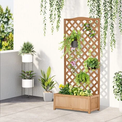 OUTSUNNY Jardinière Avec Treillis - Bac à Fleurs - Jardinière Sur Pied - Dim. 76L X 36l X 170H Cm - Fond à Lattes - Bois Sapin Pré-huilé 4 OUTSUNNY Jardinière Avec Treillis - Bac à Fleurs - Jardinière Sur Pied - Dim. 76L X 36l X 170H Cm - Fond à Lattes - Bois Sapin Pré-huilé – Image 2