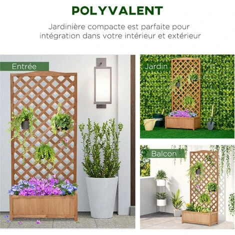 OUTSUNNY Jardinière Avec Treillis - Bac à Fleurs - Jardinière Sur Pied - Dim. 76L X 36l X 170H Cm - Fond à Lattes - Bois Sapin Pré-huilé 6 OUTSUNNY Jardinière Avec Treillis - Bac à Fleurs - Jardinière Sur Pied - Dim. 76L X 36l X 170H Cm - Fond à Lattes - Bois Sapin Pré-huilé – Image 4