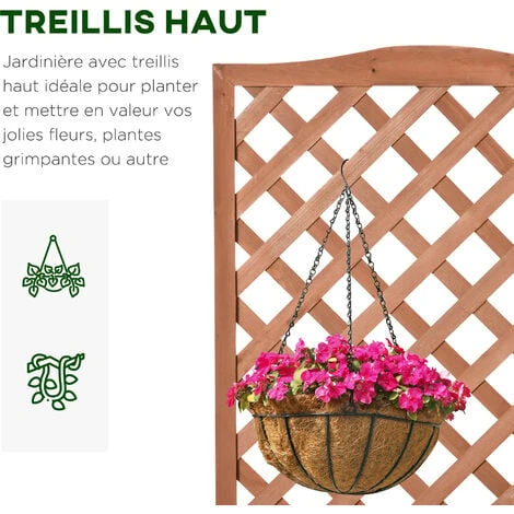 OUTSUNNY Jardinière Avec Treillis - Bac à Fleurs - Jardinière Sur Pied - Dim. 76L X 36l X 170H Cm - Fond à Lattes - Bois Sapin Pré-huilé 7 OUTSUNNY Jardinière Avec Treillis - Bac à Fleurs - Jardinière Sur Pied - Dim. 76L X 36l X 170H Cm - Fond à Lattes - Bois Sapin Pré-huilé – Image 5