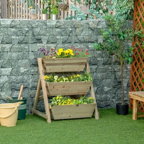 OUTSUNNY Jardinière Sur Pieds Carré Potager 3 étages Dim. 71L X 61l X 77H Cm Inserts D'irrigation Feutre De Drainage Bois Sapin Autoclave 4 OUTSUNNY Jardinière Sur Pieds Carré Potager 3 étages Dim. 71L X 61l X 77H Cm Inserts D'irrigation Feutre De Drainage Bois Sapin Autoclave – Image 2