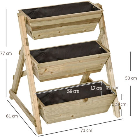 OUTSUNNY Jardinière Sur Pieds Carré Potager 3 étages Dim. 71L X 61l X 77H Cm Inserts D'irrigation Feutre De Drainage Bois Sapin Autoclave 5 OUTSUNNY Jardinière Sur Pieds Carré Potager 3 étages Dim. 71L X 61l X 77H Cm Inserts D'irrigation Feutre De Drainage Bois Sapin Autoclave – Image 3