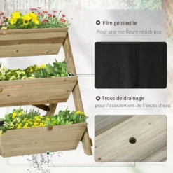 OUTSUNNY Jardinière Sur Pieds Carré Potager 3 étages Dim. 71L X 61l X 77H Cm Inserts D'irrigation Feutre De Drainage Bois Sapin Autoclave 11 OUTSUNNY Jardinière Sur Pieds Carré Potager 3 étages Dim. 71L X 61l X 77H Cm Inserts D'irrigation Feutre De Drainage Bois Sapin Autoclave -Promos Jardin Noble Magasin 48873240 5