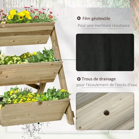 OUTSUNNY Jardinière Sur Pieds Carré Potager 3 étages Dim. 71L X 61l X 77H Cm Inserts D'irrigation Feutre De Drainage Bois Sapin Autoclave 7 OUTSUNNY Jardinière Sur Pieds Carré Potager 3 étages Dim. 71L X 61l X 77H Cm Inserts D'irrigation Feutre De Drainage Bois Sapin Autoclave – Image 5