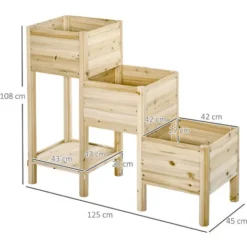 OUTSUNNY Jardinière Sur Pieds Carré Potager 3 étages Dim. 125L X 45l X 108H Cm Inserts D'irrigation étagère Bois Sapin Naturel -Promos Jardin Noble Magasin 48873244 3