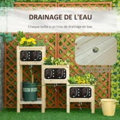 OUTSUNNY Jardinière Sur Pieds Carré Potager 3 étages Dim. 125L X 45l X 108H Cm Inserts D'irrigation étagère Bois Sapin Naturel -Promos Jardin Noble Magasin 48873244 5