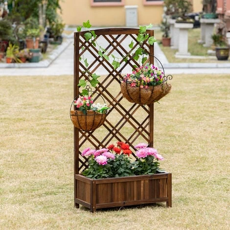 OUTSUNNY Jardinière Avec Treillis - Bac à Fleurs - Jardinière Sur Pied - Dim. 60L X 30l X 122H Cm Bois Sapin Traité Carbonisation 4 OUTSUNNY Jardinière Avec Treillis - Bac à Fleurs - Jardinière Sur Pied - Dim. 60L X 30l X 122H Cm Bois Sapin Traité Carbonisation – Image 2