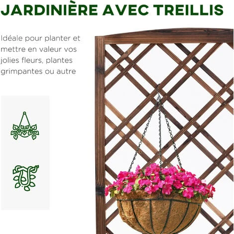 OUTSUNNY Jardinière Avec Treillis - Bac à Fleurs - Jardinière Sur Pied - Dim. 60L X 30l X 122H Cm Bois Sapin Traité Carbonisation 7 OUTSUNNY Jardinière Avec Treillis - Bac à Fleurs - Jardinière Sur Pied - Dim. 60L X 30l X 122H Cm Bois Sapin Traité Carbonisation – Image 5