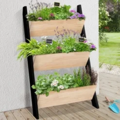 Jardinière échelle FREDDY 110 CM 3 Bacs Bois Et Noir Potager Pour Jardin Et Balcon -Promos Jardin Noble Magasin 50235271 2