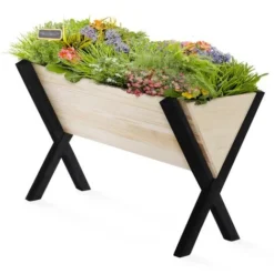 Carré Potager PADY Jardinière Sur Pieds Bois Et Noir Balcon Et Terrasse