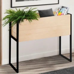 Jardinière Sur Pieds 80 CM En Bois Carré Potager Design Industriel Finition Métal -Promos Jardin Noble Magasin 50235283 3