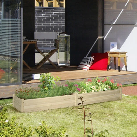 OUTSUNNY Carré Potager De Jardin Dim. 244 X 61,5 X 27 Cm Feutre De Drainage, Séparation Inclus Bois De Sapin 4 OUTSUNNY Carré Potager De Jardin Dim. 244 X 61,5 X 27 Cm Feutre De Drainage, Séparation Inclus Bois De Sapin – Image 2