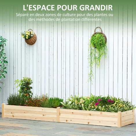 OUTSUNNY Carré Potager De Jardin Dim. 244 X 61,5 X 27 Cm Feutre De Drainage, Séparation Inclus Bois De Sapin 6 OUTSUNNY Carré Potager De Jardin Dim. 244 X 61,5 X 27 Cm Feutre De Drainage, Séparation Inclus Bois De Sapin – Image 4