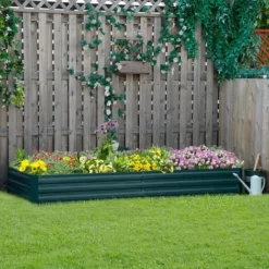 OUTSUNNY Carré Potager De Jardin Dim. 241L X 90l X 30H Cm Tôle D'acier Ondulée Vert Foncé -Promos Jardin Noble Magasin 50904499 2