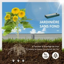 OUTSUNNY Carré Potager De Jardin Dim. 241L X 90l X 30H Cm Tôle D'acier Ondulée Vert Foncé -Promos Jardin Noble Magasin 50904499 4