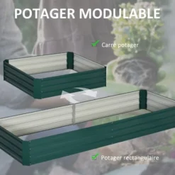 OUTSUNNY Carré Potager De Jardin Dim. 241L X 90l X 30H Cm Tôle D'acier Ondulée Vert Foncé -Promos Jardin Noble Magasin 50904499 5