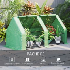 OUTSUNNY Mini Serre De Jardin Serre à Tomates Dim. 180L X 90l X 90H Cm Acier PE Haute Densité 140 G/m² Anti-UV 2 Fenêtres Zippées Enroulables Vert -Promos Jardin Noble Magasin 50909090 4