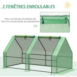 OUTSUNNY Mini Serre De Jardin Serre à Tomates Dim. 180L X 90l X 90H Cm Acier PE Haute Densité 140 G/m² Anti-UV 2 Fenêtres Zippées Enroulables Vert -Promos Jardin Noble Magasin 50909090 5