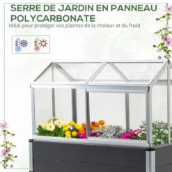 OUTSUNNY Mini Serre Sur Pieds Dim. 113L X 61l X 128H Cm - 4 Lucarnes, 2 Portes Coulissantes - Piètement Structure Alu. PVC Aspect Bois Gris Polycarbonate -Promos Jardin Noble Magasin 51254810 5