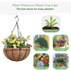 Panier De Fleurs à Suspendre, Revêtement Mural En Métal Avec Suspension Pots De Fleurs En Noix De Coco Naturelle, Revêtement En Forme De Bol Pour Paniers Suspendus, Pot De Fleurs De Jardin (20,3 Cm) -Promos Jardin Noble Magasin 51554310 5