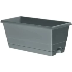Mini Jardinière Grise 25 Cm + Réservoir. Gris. Marque : CEP Agriculture. Réf. : J25-Grise-AvecPlateau