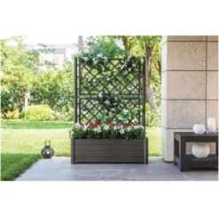 STEFANPLAST Bac A Fleurs Rectangulaire Avec Treillis - Finition En Bois - 100 X 43 X H 142 Cm - 80 L - Graphite -Promos Jardin Noble Magasin 52175113 2