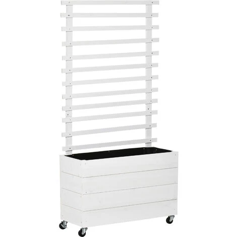 OUTSUNNY Jardinière Avec Treillis - Bac à Fleurs - Jardinière Sur Roulettes - Dim. 76L X 30l X 155H Cm - Inserts D'irrigation Et Géotextile Inclus - Bois Sapin Traité Peint Blanc 3 OUTSUNNY Jardinière Avec Treillis - Bac à Fleurs - Jardinière Sur Roulettes - Dim. 76L X 30l X 155H Cm - Inserts D'irrigation Et Géotextile Inclus - Bois Sapin Traité Peint Blanc