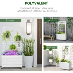 OUTSUNNY Jardinière Avec Treillis - Bac à Fleurs - Jardinière Sur Roulettes - Dim. 76L X 30l X 155H Cm - Inserts D'irrigation Et Géotextile Inclus - Bois Sapin Traité Peint Blanc 9 OUTSUNNY Jardinière Avec Treillis - Bac à Fleurs - Jardinière Sur Roulettes - Dim. 76L X 30l X 155H Cm - Inserts D'irrigation Et Géotextile Inclus - Bois Sapin Traité Peint Blanc -Promos Jardin Noble Magasin 52444468 4