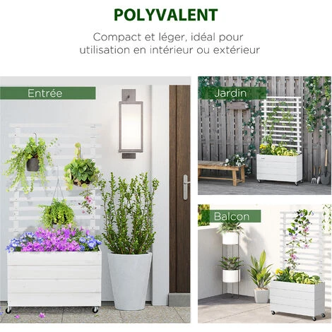 OUTSUNNY Jardinière Avec Treillis - Bac à Fleurs - Jardinière Sur Roulettes - Dim. 76L X 30l X 155H Cm - Inserts D'irrigation Et Géotextile Inclus - Bois Sapin Traité Peint Blanc 6 OUTSUNNY Jardinière Avec Treillis - Bac à Fleurs - Jardinière Sur Roulettes - Dim. 76L X 30l X 155H Cm - Inserts D'irrigation Et Géotextile Inclus - Bois Sapin Traité Peint Blanc – Image 4