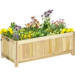 OUTSUNNY Jardinière Sur Pied Pliable Bac à Fleurs Dim. 70L X 30l X 25H Cm Corps Aspect Lattes Bois Sapin Pré-huilé
