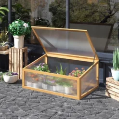 OUTSUNNY Mini Serre De Jardin Serre à Tomates Dim. 90L X 60l X 40H Cm Toit Ouvrable Panneaux De Polycarbonate Bois Sapin Pré-huilé -Promos Jardin Noble Magasin 52444480 2