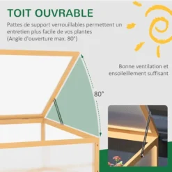 OUTSUNNY Mini Serre De Jardin Serre à Tomates Dim. 90L X 60l X 40H Cm Toit Ouvrable Panneaux De Polycarbonate Bois Sapin Pré-huilé -Promos Jardin Noble Magasin 52444480 5