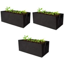 Sac De Culture Rectangulaire, Lot De 3 Sacs De Culture Rectangulaires En Feutre Pour Plantes Et Légumes, Carré Sac À Plantes Légumes De Jardin En Tissu Carré Avec Poignées,Noir,60x20x30 -Versailles