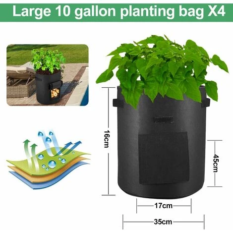 Sacs De Plantation De Pommes De Terre, 4pcs Sac Non Tissé De 10 Gallons, Sac De Plantation De Plantes,Convient Aux Sacs De Plantation De Pommes De Terre, Tomates, Carottes Douces (Noir) 4 Sacs De Plantation De Pommes De Terre, 4pcs Sac Non Tissé De 10 Gallons, Sac De Plantation De Plantes,Convient Aux Sacs De Plantation De Pommes De Terre, Tomates, Carottes Douces (Noir) – Image 2