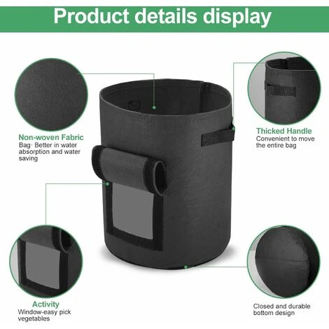 Sacs De Plantation De Pommes De Terre, 4pcs Sac Non Tissé De 10 Gallons, Sac De Plantation De Plantes,Convient Aux Sacs De Plantation De Pommes De Terre, Tomates, Carottes Douces (Noir) 7 Sacs De Plantation De Pommes De Terre, 4pcs Sac Non Tissé De 10 Gallons, Sac De Plantation De Plantes,Convient Aux Sacs De Plantation De Pommes De Terre, Tomates, Carottes Douces (Noir) – Image 5