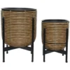 Lot De 2 Cache-pots En Polyrotin Brun Clair Rond Sur Pieds - Jardideco -Promos Jardin Noble Magasin 53107737 1