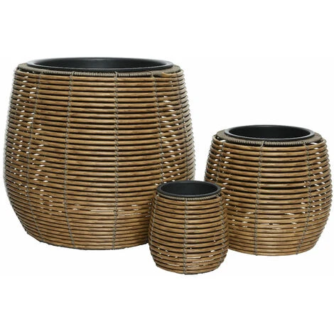 Lot De 3 Cache-pots En Polyrotin Brun Clair Rond - Jardideco 3 Lot De 3 Cache-pots En Polyrotin Brun Clair Rond - Jardideco