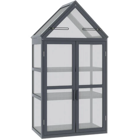 OUTSUNNY Mini Serre De Jardin En Polycarbonate Cadre En Bois 3 Niveaux Dim. 70,5L X 42l X 132H Cm Double Porte Aérations Réglables Gris 3 OUTSUNNY Mini Serre De Jardin En Polycarbonate Cadre En Bois 3 Niveaux Dim. 70,5L X 42l X 132H Cm Double Porte Aérations Réglables Gris