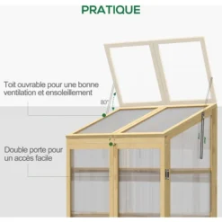 OUTSUNNY Mini Serre De Jardin En Polycarbonate Cadre En Bois 3 étagères Dim. 80L X 50l X 130H Cm Double Porte Toit Ouvrant Bois De Sapin Autoclave -Promos Jardin Noble Magasin 53569992 5