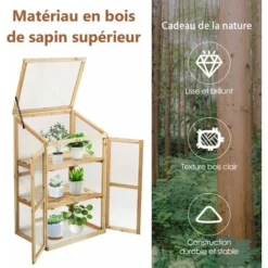 COSTWAY Mini Serre De Jardin 60x45x100CM Vitrages Transparents En Polycarbonate Avec Etagères à 3 Niveaux Pour Jardin/Balcon/Porche -Promos Jardin Noble Magasin 55462368 3