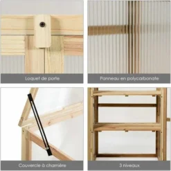 COSTWAY Mini Serre De Jardin 60x45x100CM Vitrages Transparents En Polycarbonate Avec Etagères à 3 Niveaux Pour Jardin/Balcon/Porche -Promos Jardin Noble Magasin 55462368 4