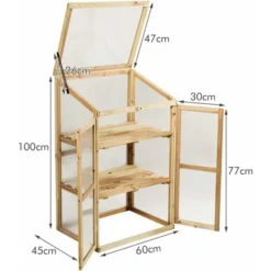COSTWAY Mini Serre De Jardin 60x45x100CM Vitrages Transparents En Polycarbonate Avec Etagères à 3 Niveaux Pour Jardin/Balcon/Porche -Promos Jardin Noble Magasin 55462368 5