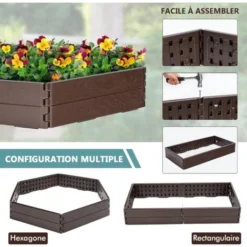 COSTWAY Bac à Fleurs Surélevé120 X 120 X 21cm 6 Panneaux Flexible HDPE Imperméable Pour Fleurs, Légumes, Herbes Aromatiques Sans Fon -Promos Jardin Noble Magasin 55476001 5