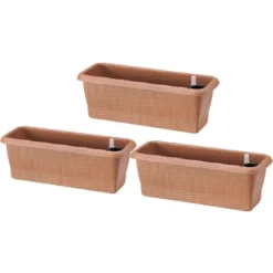 Paille - Lot De 3 Jardinières Auto-arrosantes Pour L'intérieur Et L'extérieur. Lot De 3 Bacs à Fleurs 40x20x17,5h Avec Système D'auto-arrosage Couleur Terre Cuite