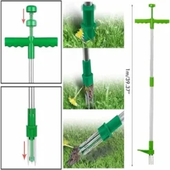 Extracteur De Mauvaises Herbes Et Outil D'extraction De Racine De Désherbeur Vertical Rotatif Télescopique Avec Poignée En Acier Et Désherbeur De Jardin Manuel à 3 Griffes -Promos Jardin Noble Magasin 58574258 3