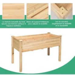 RELAX4LIFE Carré Potager Bois Sur Pieds En Sapin Avec Trous De Drainage, Jardinière Surélevé Charge Max 100 KG Pour Fleurs Légumes, Idéal Pour Balcon Terrasse Jardin (125x59x76cm) 10 RELAX4LIFE Carré Potager Bois Sur Pieds En Sapin Avec Trous De Drainage, Jardinière Surélevé Charge Max 100 KG Pour Fleurs Légumes, Idéal Pour Balcon Terrasse Jardin (125x59x76cm) -Promos Jardin Noble Magasin 60464526 4