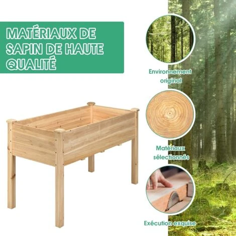 RELAX4LIFE Carré Potager Bois Sur Pieds En Sapin Avec Trous De Drainage, Jardinière Surélevé Charge Max 100 KG Pour Fleurs Légumes, Idéal Pour Balcon Terrasse Jardin (125x59x76cm) 7 RELAX4LIFE Carré Potager Bois Sur Pieds En Sapin Avec Trous De Drainage, Jardinière Surélevé Charge Max 100 KG Pour Fleurs Légumes, Idéal Pour Balcon Terrasse Jardin (125x59x76cm) – Image 5